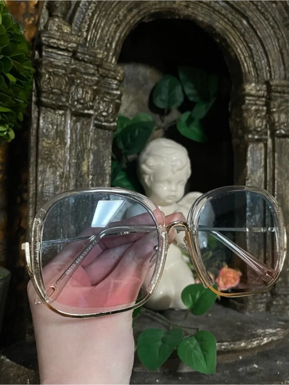 Transparent Oversized Square Sunglasses - Blue Pink Accent